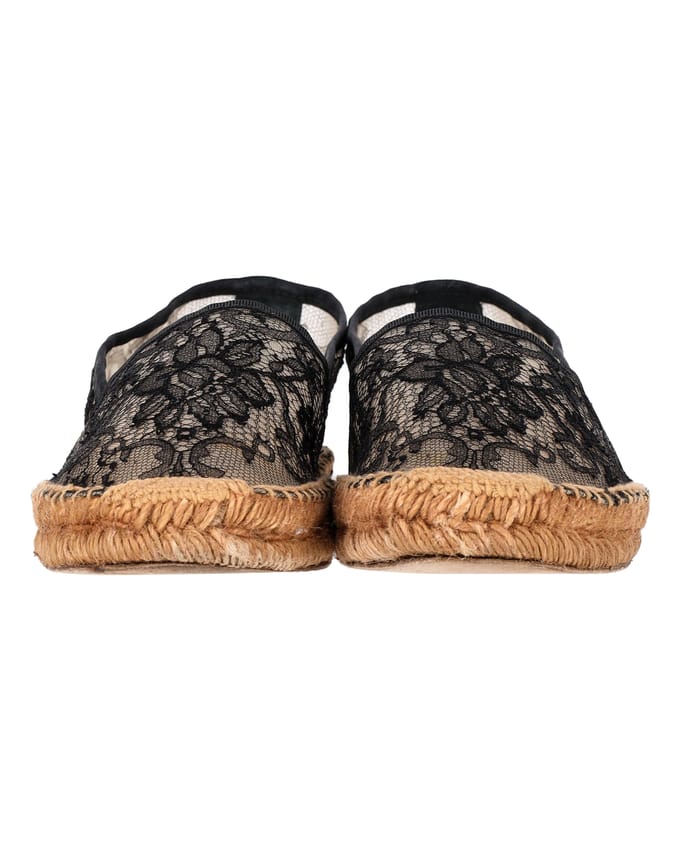 Dolce & Gabbana Leren Espadrilles in Zwarte Canvas