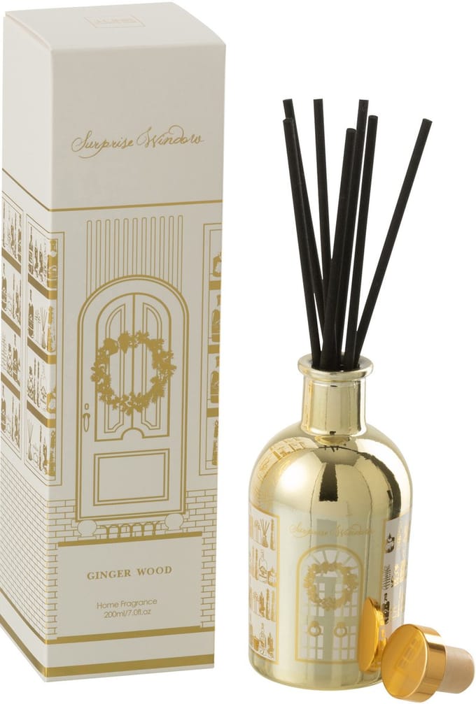 J-Line geurstokjes Surprise Window - Ginger Wood - wit/goud