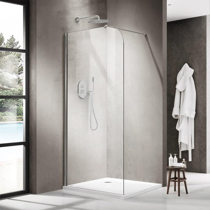 FugaFlow Eccelente Vetro Inloopdouche - 140x200cm - afgeronde glaswand - helder glas - wandarm - Chroom