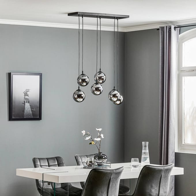 EMIBIG LIGHTING Hanglamp Glassy, 6-lamps, zwart, grafiet, glas, 75 cm