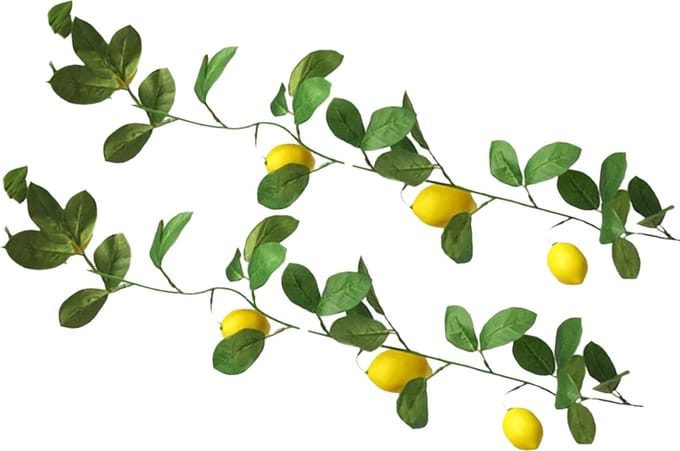 Bellatio Design Kunstbloem citrusfruit tak citroen - 2x - 180 cm - geel - citrusfruit slinger - decoratie