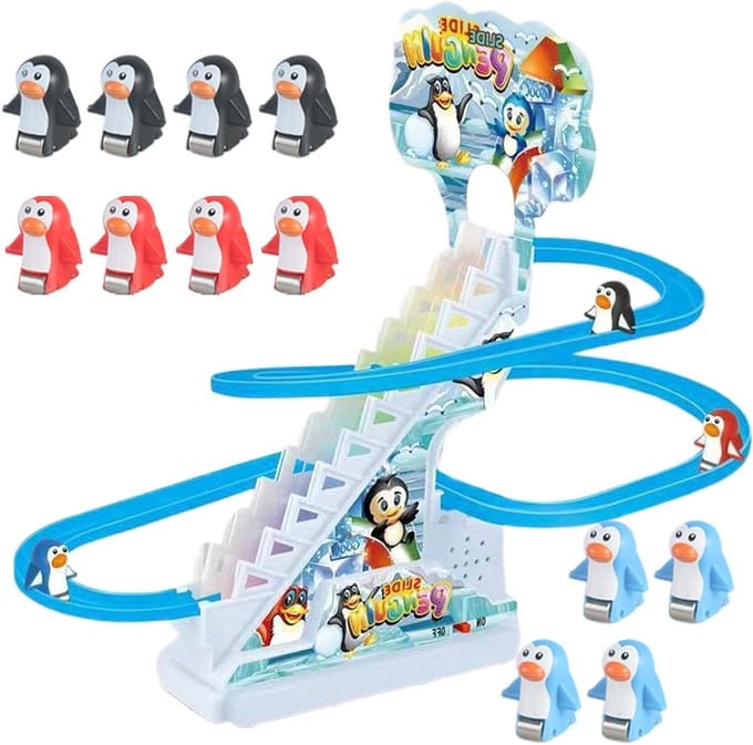 Pinguïn Baanspeelgoed - Glijbaan Pinguïns - Interactief Spelen - Automatisch Klimmen - 25.5x14x24.5 cm - Multicolor