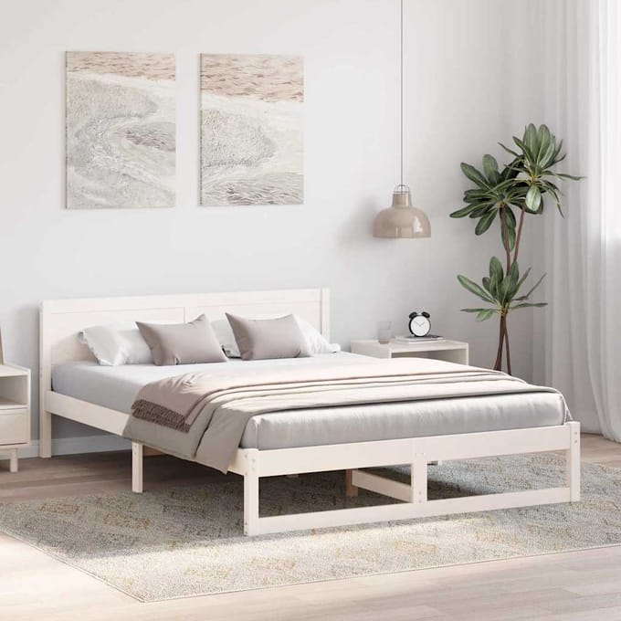 vidaXL - Bedframe - met - hoofdeinde - Wit - 140 - x - 200 - cm - Massief - grenenhout