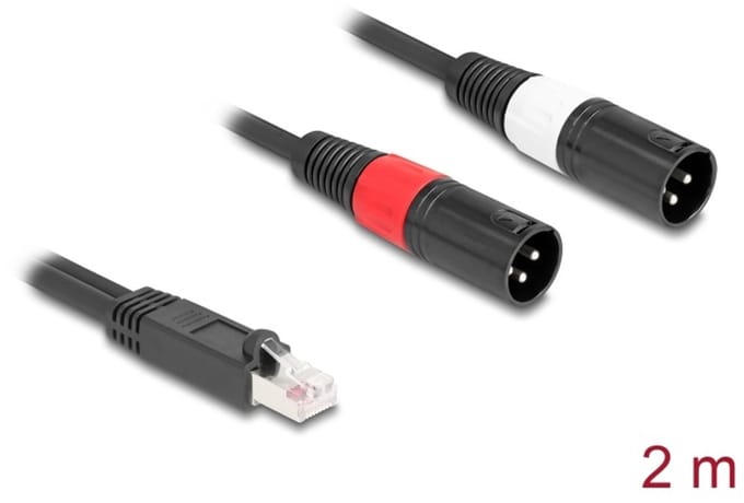 Delock Adapter Cable RJ45 plug to 2 x XLR 3 pin plug black 2 m