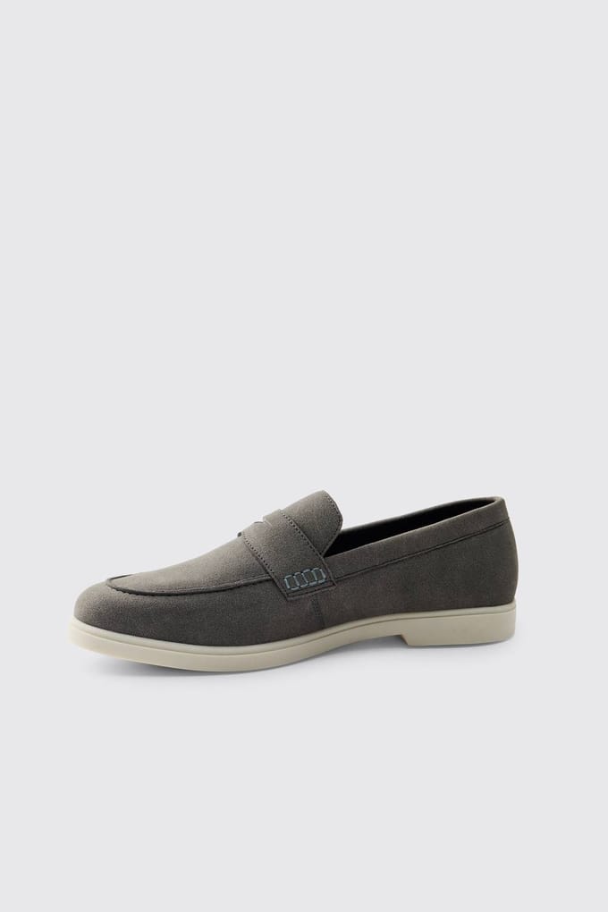 Casual Faux Suede Penny Loafer | Charcoal | Size 42