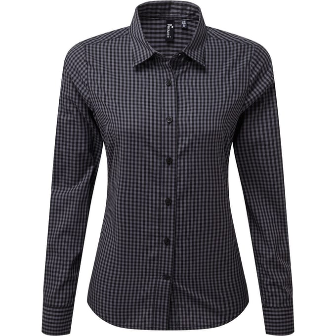 Premier Dames/Dames Maxton Gingham Shirt Met Lange Mouwen (Staal/Zwart)