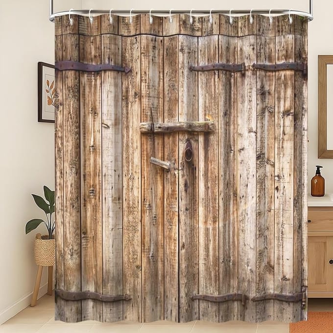 Omgoods - Rustiek Douchegordijn met Vintage Houten Deur 200x180cm