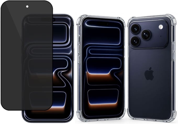 TechNow Hoesje + Privé Screenprotector geschikt voor iPhone 17 Pro Max Hoesje Screenprotector - Privacy Tempered Glass - Case Transparant