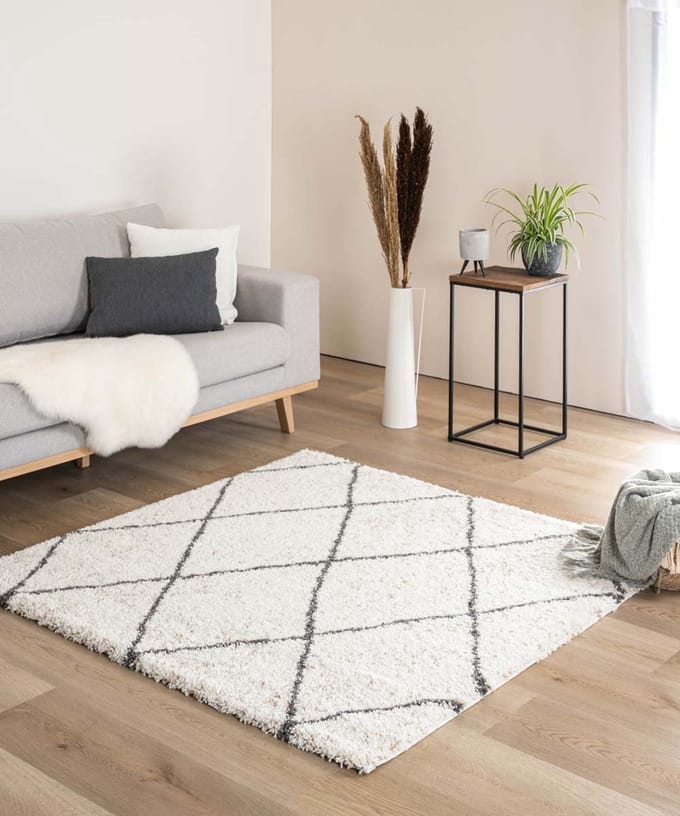 Vierkant berber vloerkleed - Artisan Ouar wit/grijs 100x100