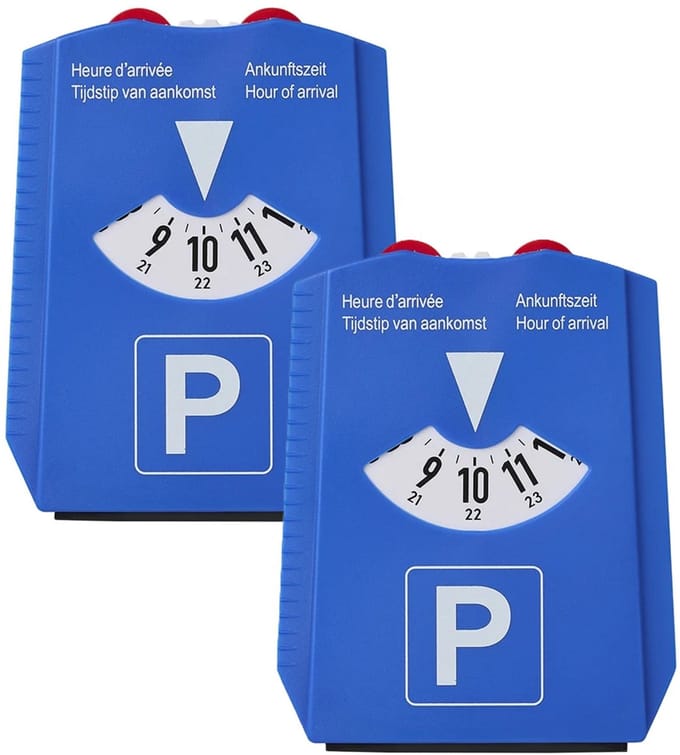 Set van 2x stuks Luxe blauwe parkeerschijf met krabbers