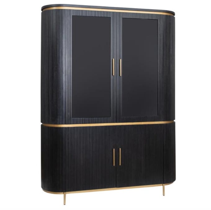 Tower Living Buffetkast Rivello mangohout zwart met messing accenten – 150 cm