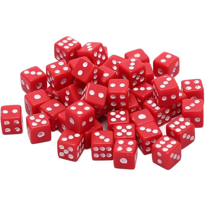 Lot de 50 dés de jeu en plastique blanc/noir/rouge en acrylique red