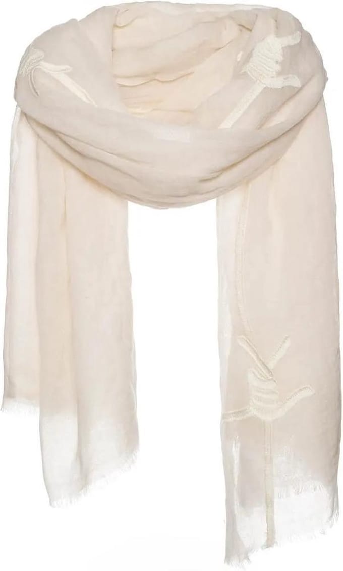 Sjaal beige - 100% zomer wol - prikkeldraad borduursel