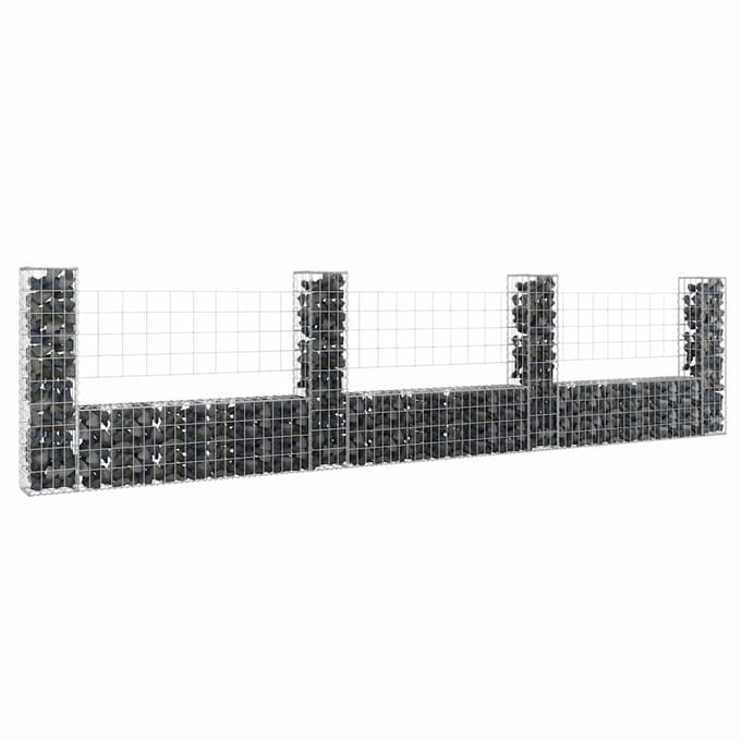 vidaXL - Schanskorf - U-vormig - met - 4 - palen - 380x20x100 - cm - ijzer