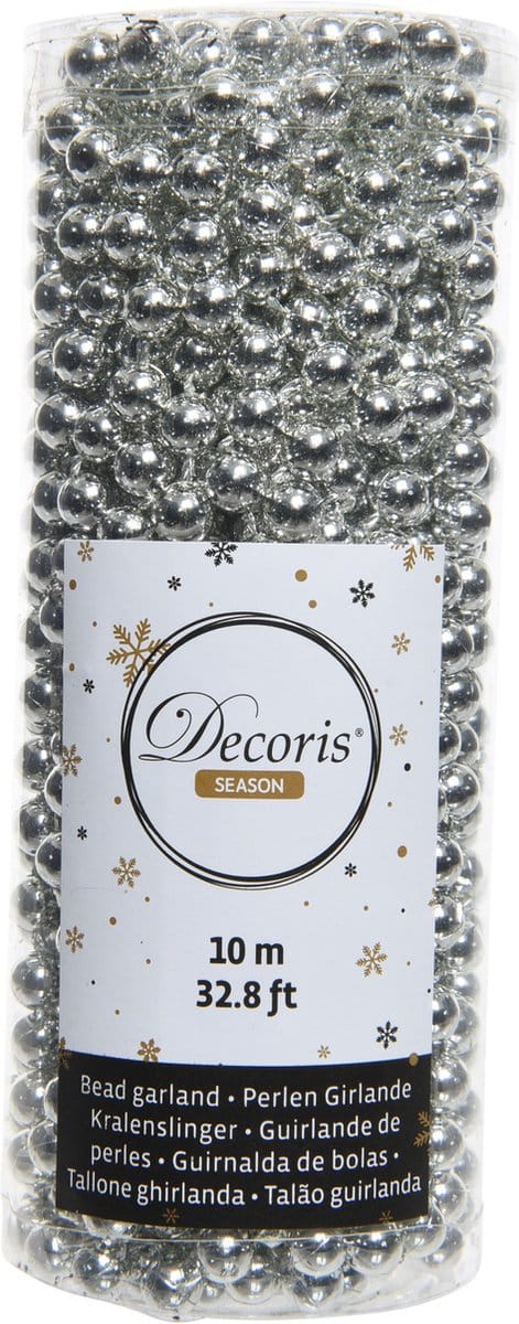 Decoris kerstslinger - 10 meter - 0,8cm kralen - Zilver