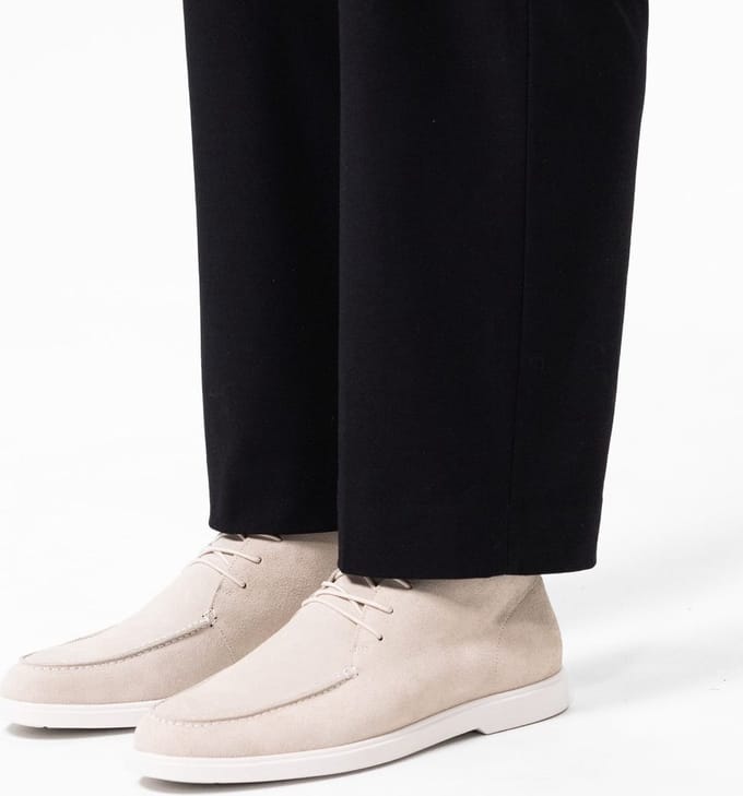 Manfield - Heren - Beige suède veterboots - Maat 40
