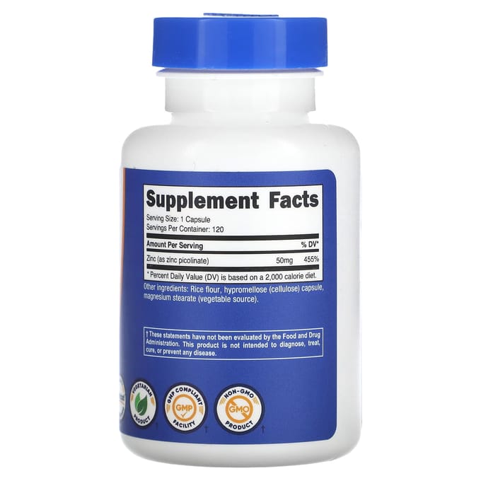Nutricost, Zinkpicolinaat, 50 mg, 120 capsules