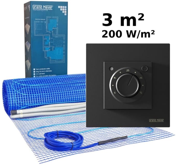 Elektrische vloerverwarmingsset 3 m², 200 W/m² + MST-9n thermostaat