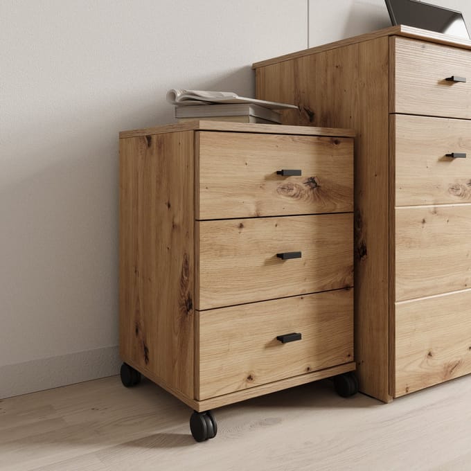 Meubella - Avellio - Ladekast met 3 lades - Eikenpatroon - 39x35x57 cm
