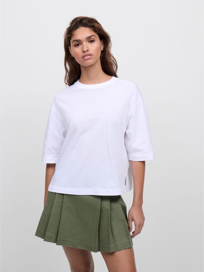 Next - Dames - Boxy T-shirt met ronde hals, relaxte pasvorm, mouwen tot op de ellenbogen - Wit