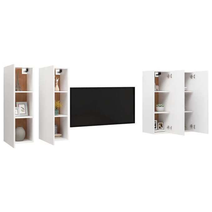 vidaXL - Tv-meubelen - 4 - st - 30,5x30x90 - cm - bewerkt - hout - wit
