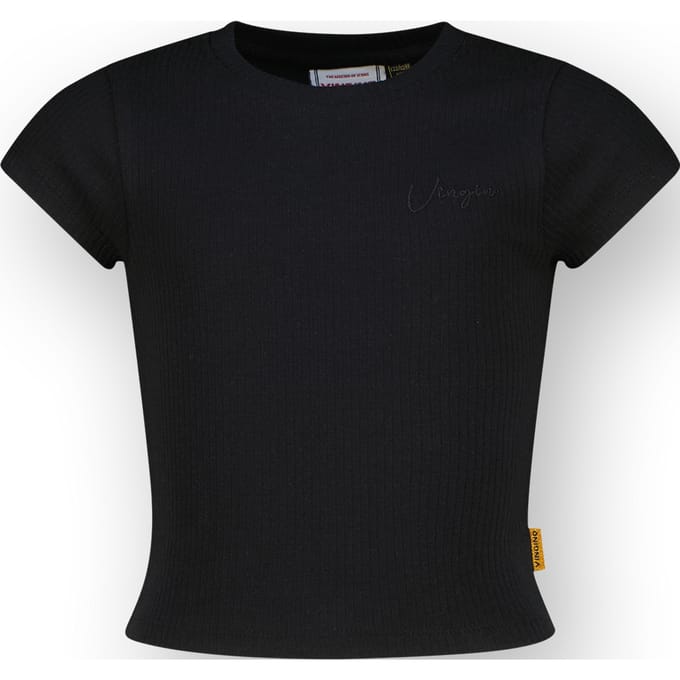 Vingino Girls Basic-crop Rib Tee T-shirt Deep Black Größe: 2 | T-Shirts Outlet | kids | Schwarz
