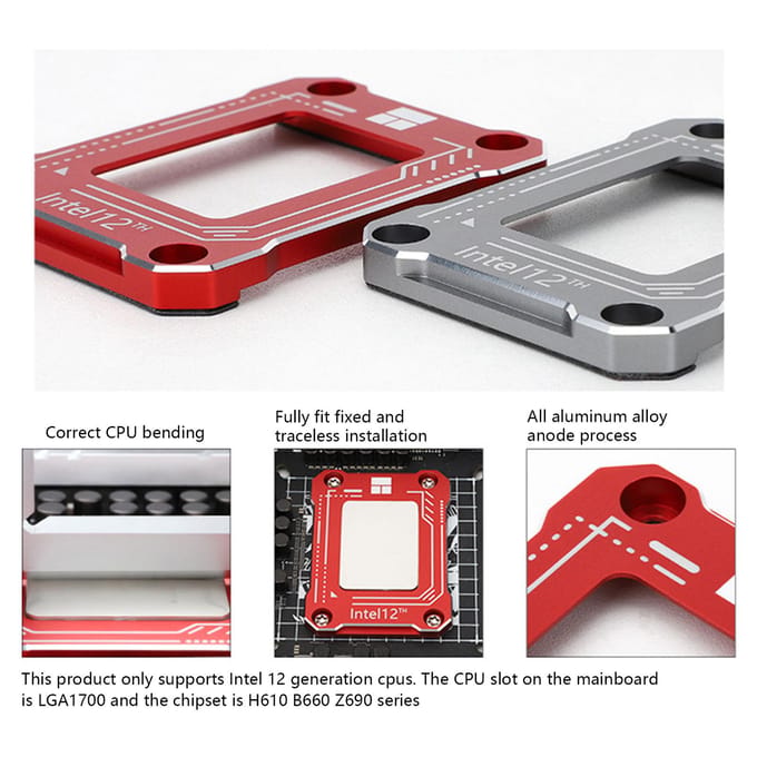 CPU Buig corrector Frame Aluminiumlegering 12e Generatie Anti Buig Bevestigingsgesp voor Lga1700 white