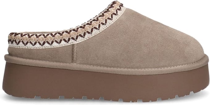 Sacha - Dames - Beige suède instappers met wol - Maat 40