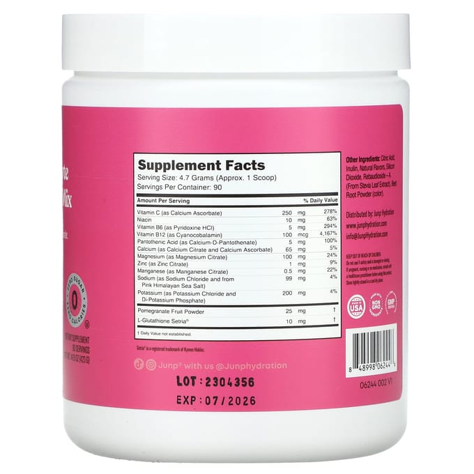 JUNP Hydratation, mélange de poudre d'électrolytes, saveur pitaya limonade, 423 g (14,9 onces)
