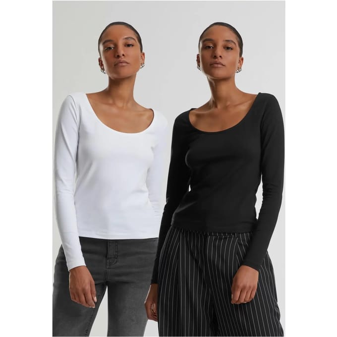Urban Classics - Wide Neck 2pack Longsleeve top - M - Zwart/Wit