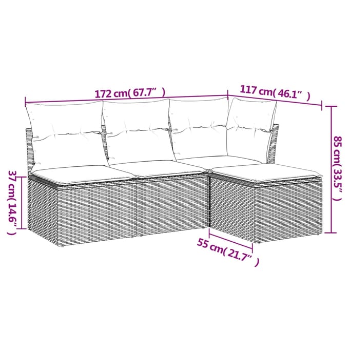 vidaXL - 4-delige - Loungeset - met - kussens - poly - rattan - zwart