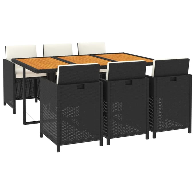 vidaXL - 7-delige - Tuinset - met - kussens - poly - rattan - zwart