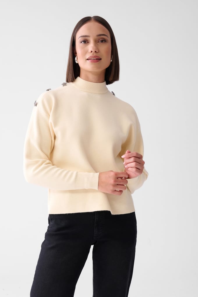 Shoeby La-sbstar Button Knit Offwhite Taglia: M | Maglioni a maglia Outlet | Donna | Bianco