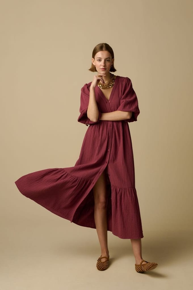 Sissy-Boy - Donkerroze maxi jurk