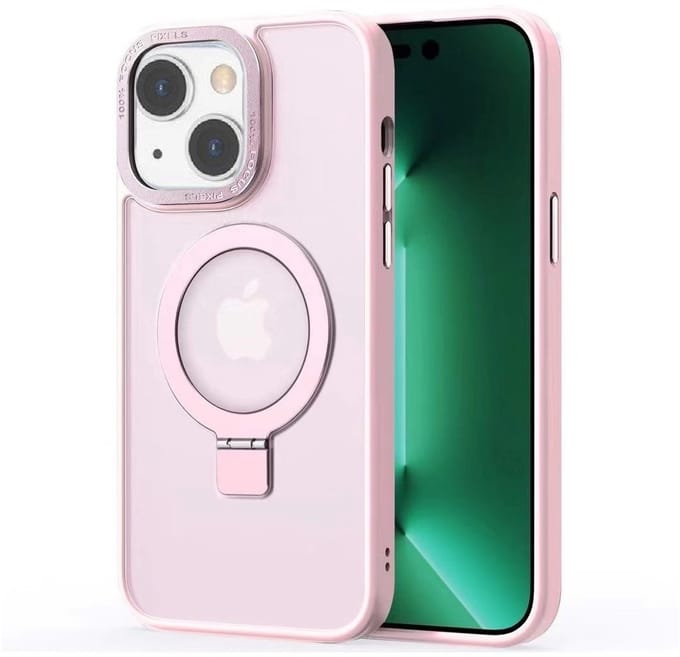 Cityhoesje - iPhone 15 Plus-14 Plus - Magnetic - Ring Holder Kickstand - Protective – Backcase - Roségoud