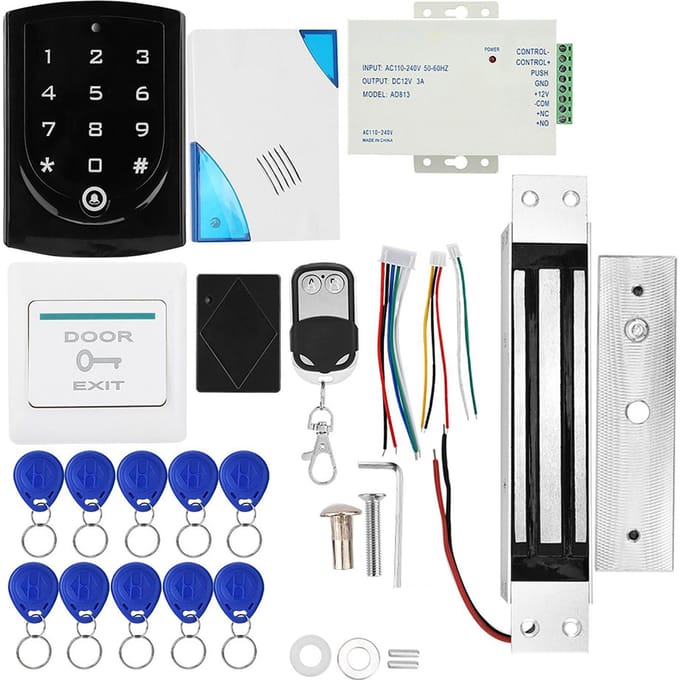 Toegangscontrolesysteem 180KG Magneetslot Afstandsbediening Knop Deurbel Voeding 10 Keyfobs white