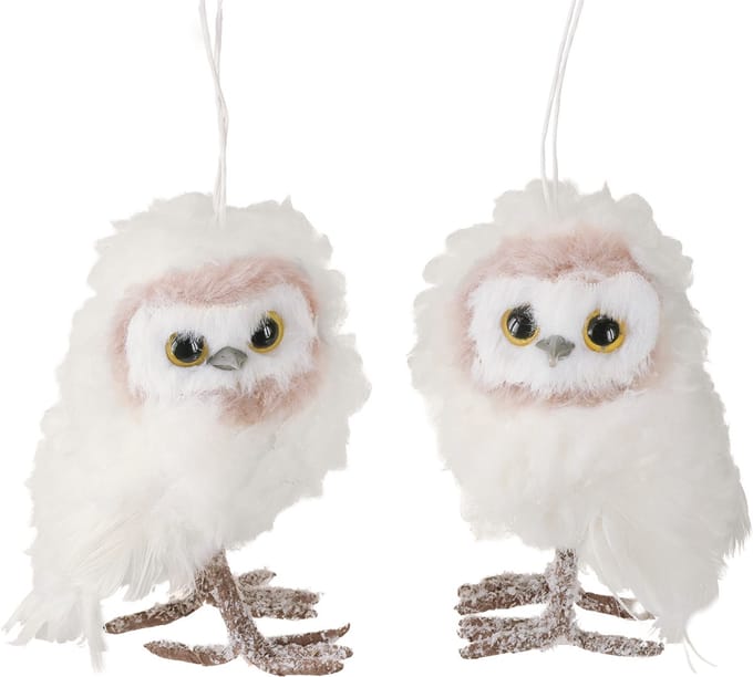 Witte uil decoratie om op te hangen uilenkuikens wit 12cm 2st