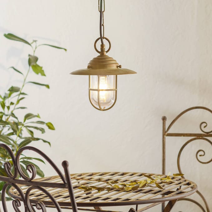 Moretti Luce Bruno hanglamp voor buiten, antiek messing