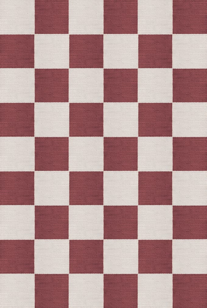 Layered Chess Flatweave Burgundy Vloerkleed - 200 x 300 cm - Rood,Wit - Rectangular - Wol - Eetkamer, Woonkamer, Slaapkamer - Geometrisch - Retro, Modern