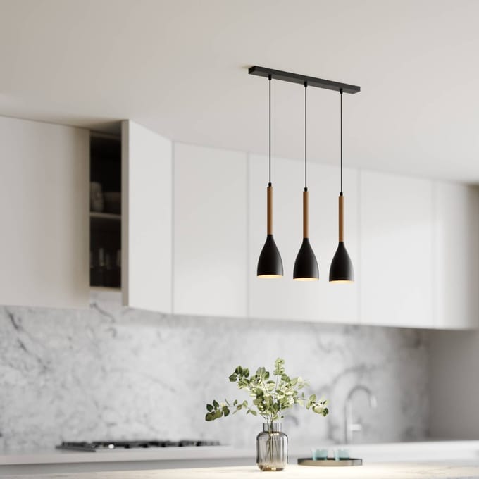 Luminex Hanglamp Muza 3-lamps lang zwart/hout licht