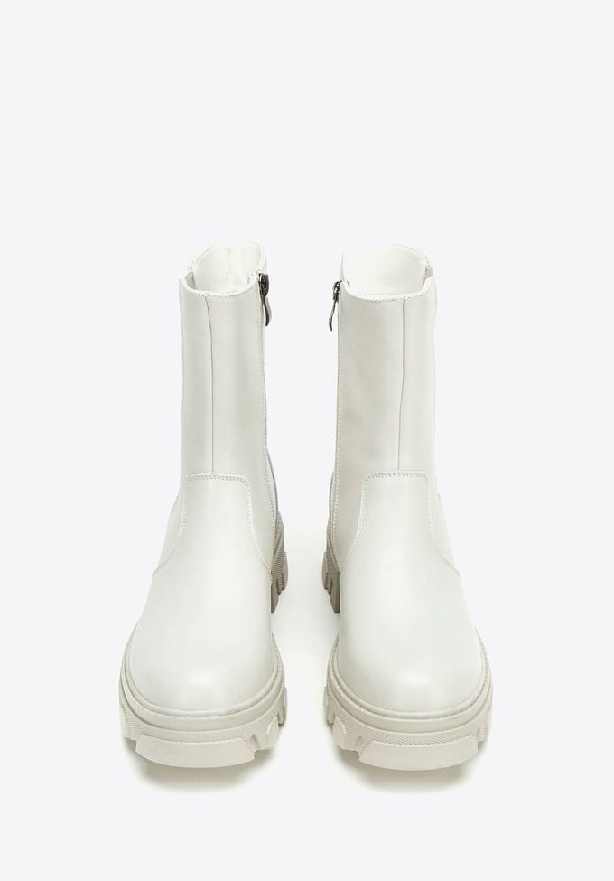Wittchen Dames Leren Chelsea Boots op een Grijs Beige Platform, Natuurlijk Leer