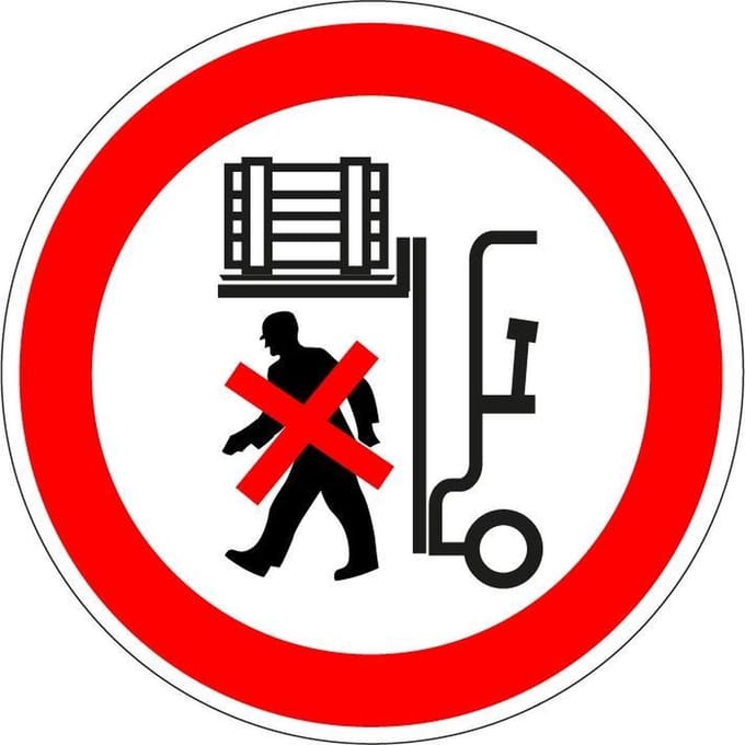 Niet onder last heftruck lopen bord - kunststof 100 mm
