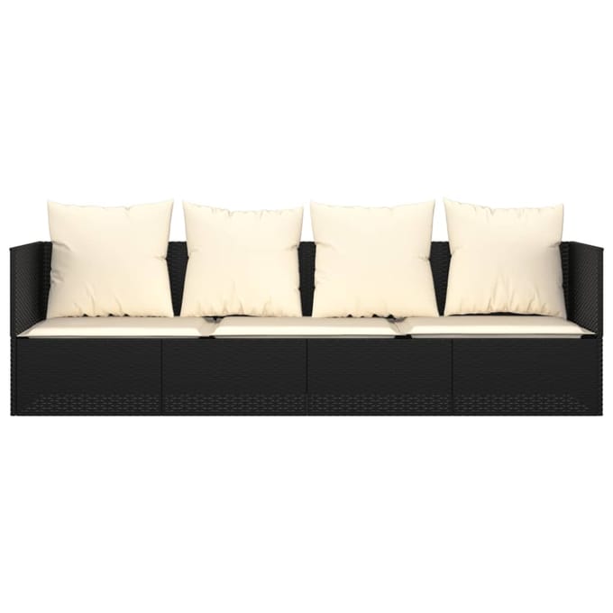vidaXL - Loungebed - met - kussens - poly - rattan - zwart