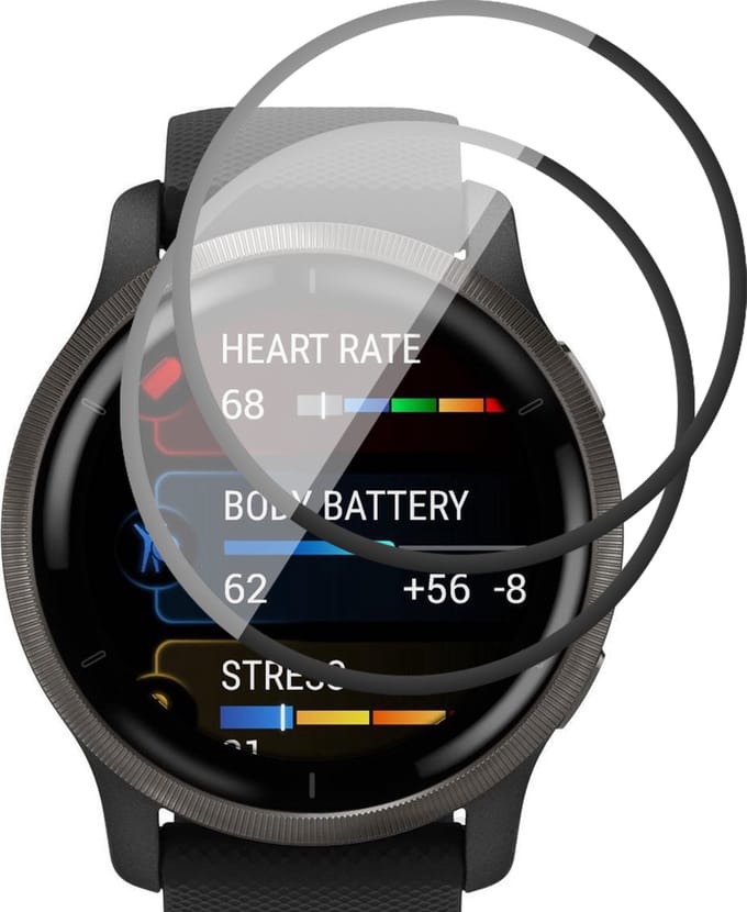 Screenprotector geschikt voor Garmin Venu 2 - PET Glasfolie Full Screen Protector - 2 Stuks