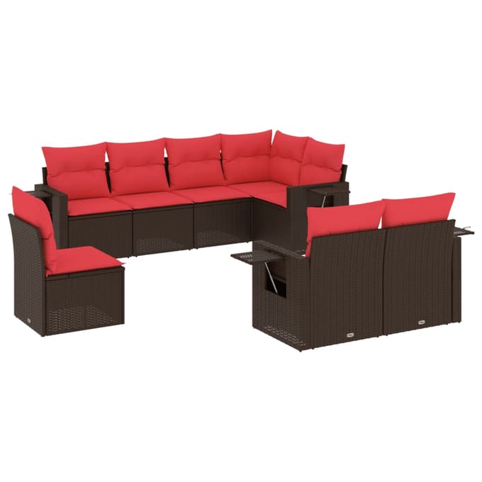 vidaXL - 8-delige - tuinbankset - met - kussens, - bruin - polyrotan