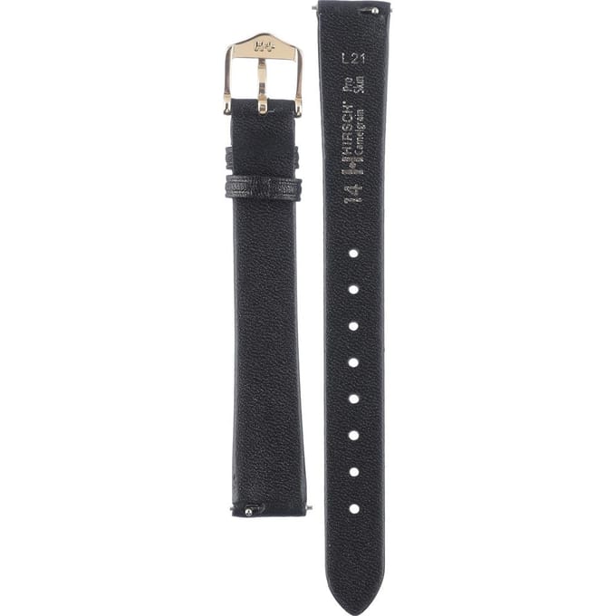 Hirsch Horlogeband -  Camelgrain Zwart - Leer - 14mm