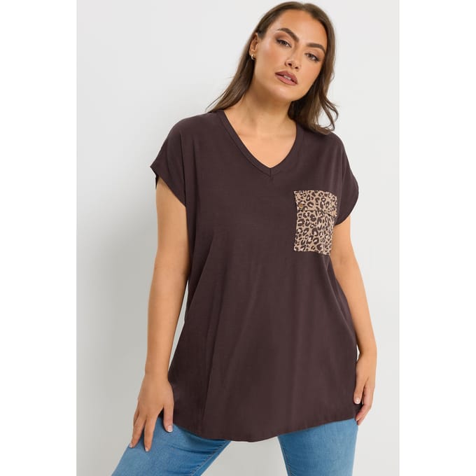 Yours Chocoladebruin Tshirt Met Zak In Luipaardprint Size 42