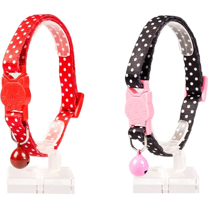 Duvo+ Kattenhalsband Witte Bollen Nylon Zwart/Rood 20-30cm / 10mm