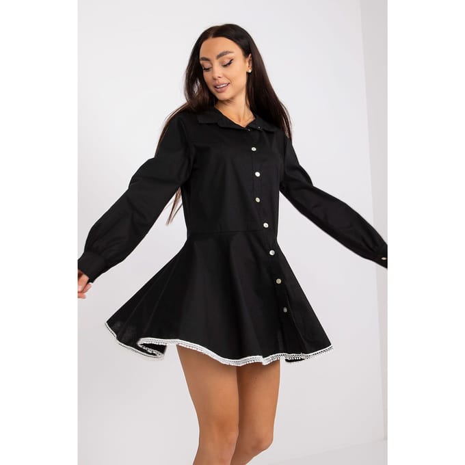 Ribbon Detail Shirt Dress - Black / One Size