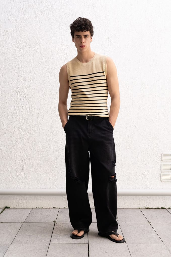 Heren Slim Fit Gestreept Mouwloos T-shirt